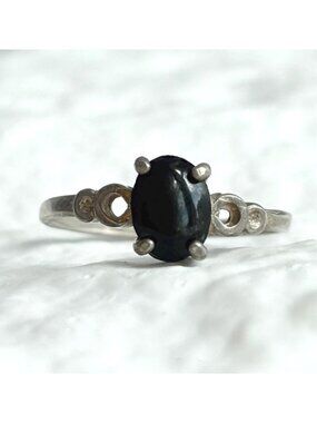 Black Onyx Oval Minimalist Solitaire Sterling Silver 925 Vintage Ring - sz 6